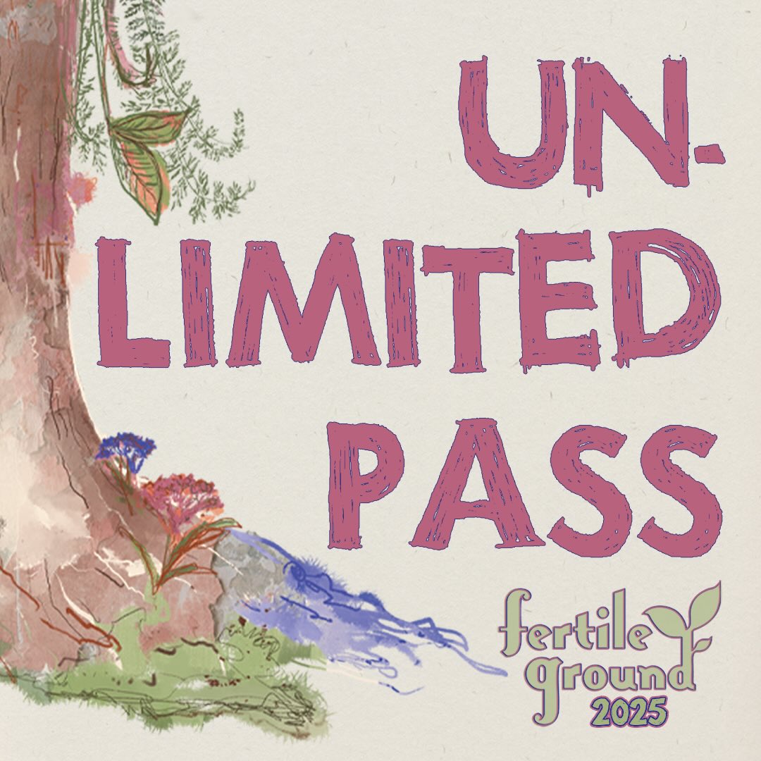 An image reading "Unlimited Pass" above a small Fertile Ground logo, with the lower section of an illustrated tree on the left side.